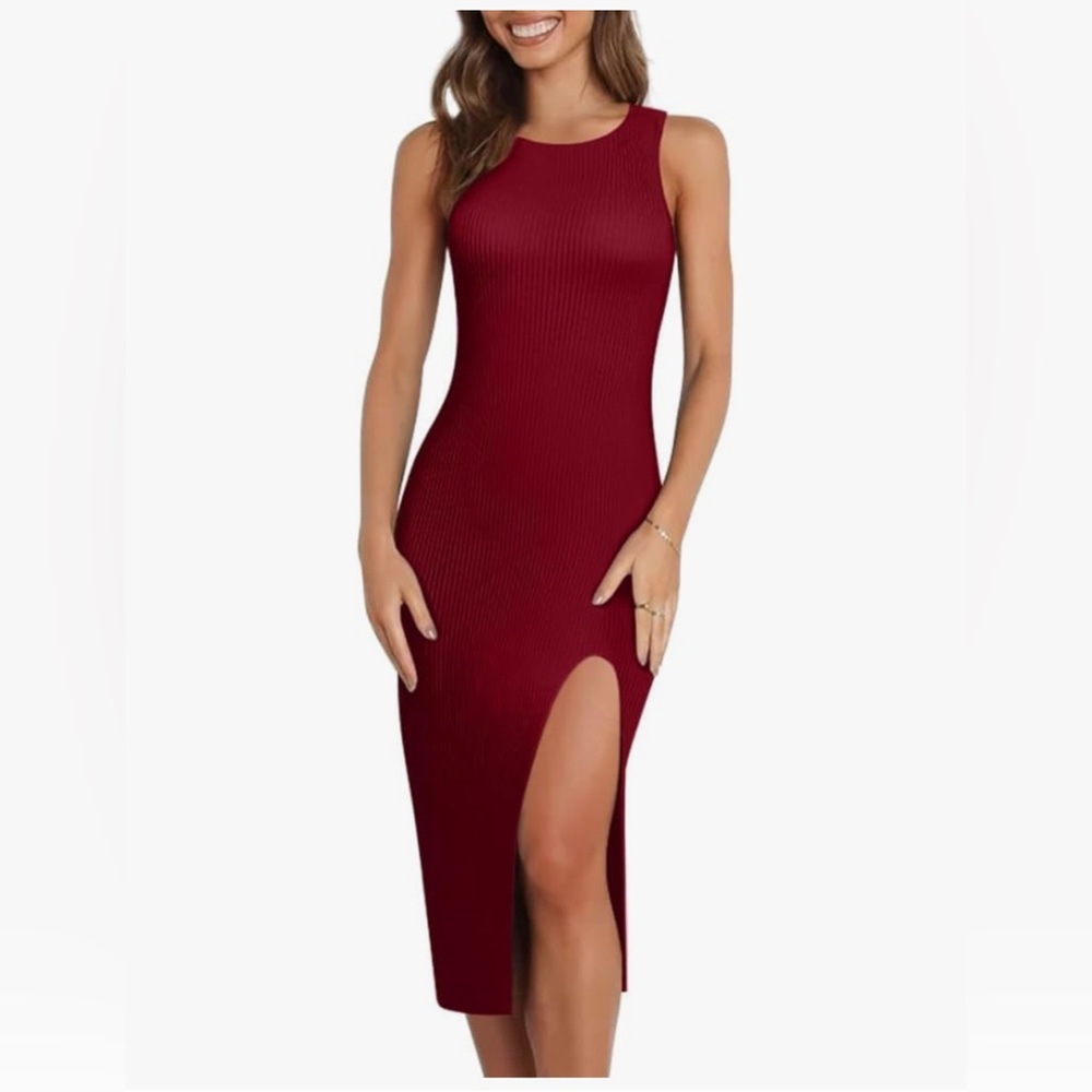Amazon Ribbed Knit Black Tank Top Midi Dress